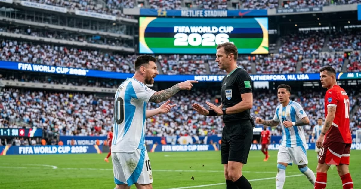 Messi reclamando a un arbitro