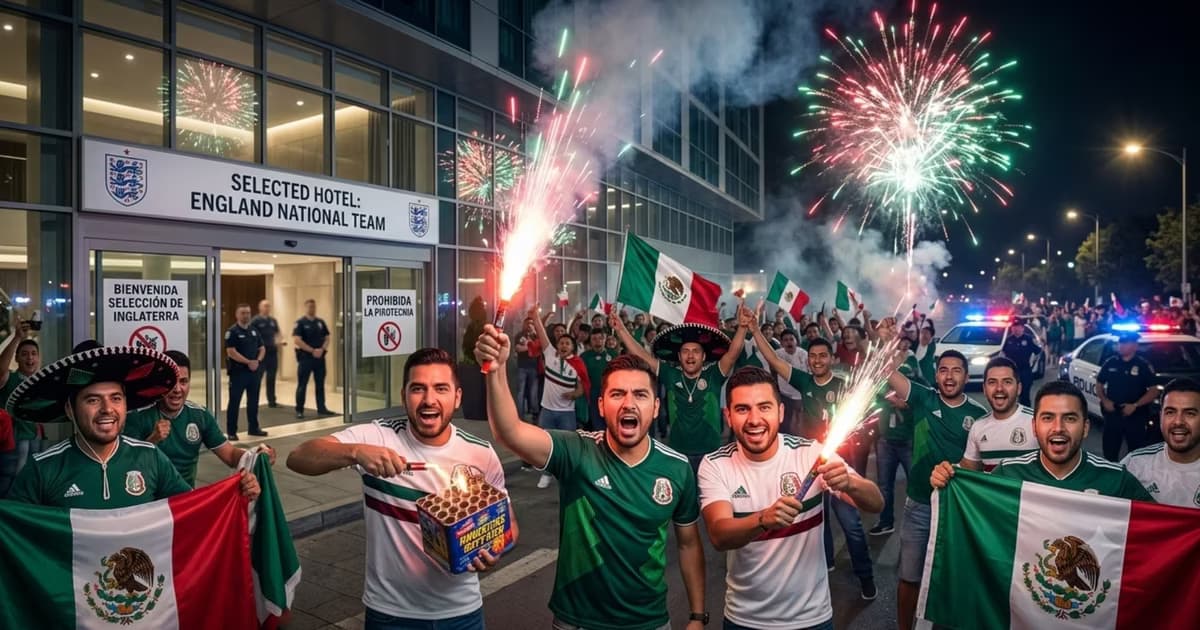 Los aficionados mexicanos fuera del hotel de Inglaterra