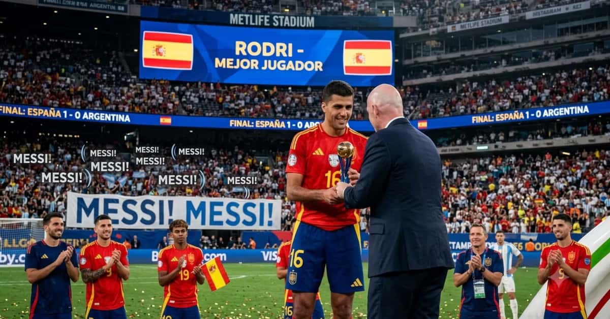 Rodri recibiendo el MVP del Mundial 2026