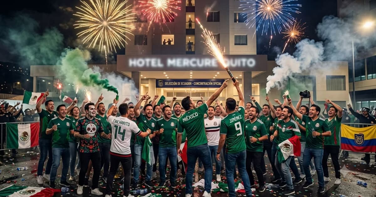 La hinchada mexicana afuera de un hotel