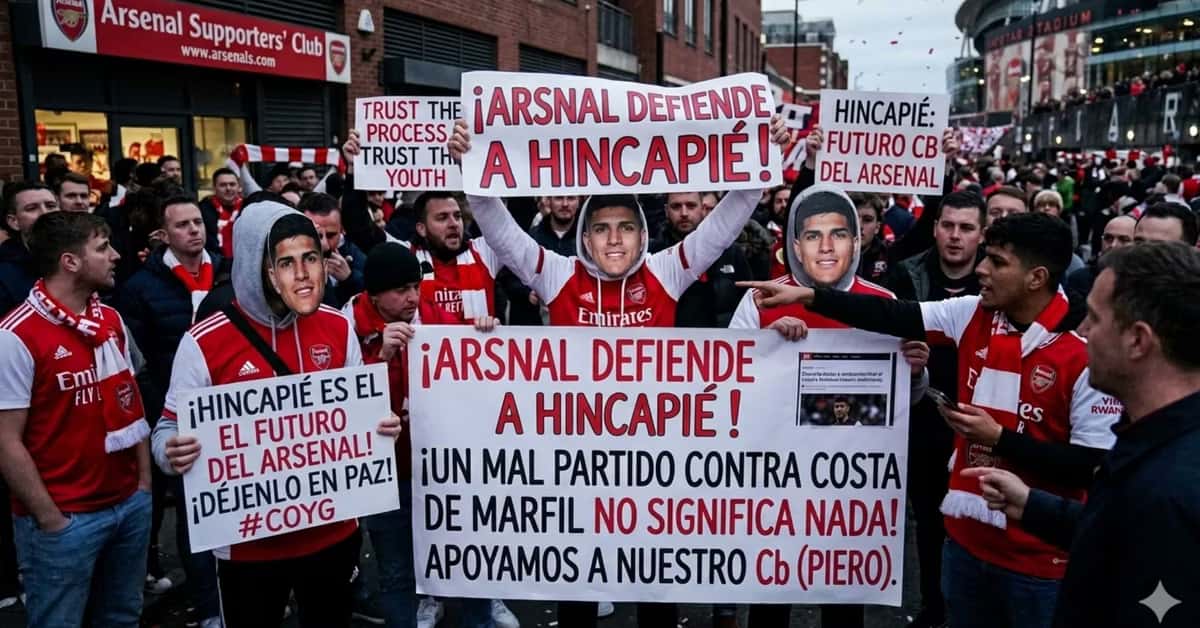 Los hinchas del Arsenal respaldando a Piero Hincapié