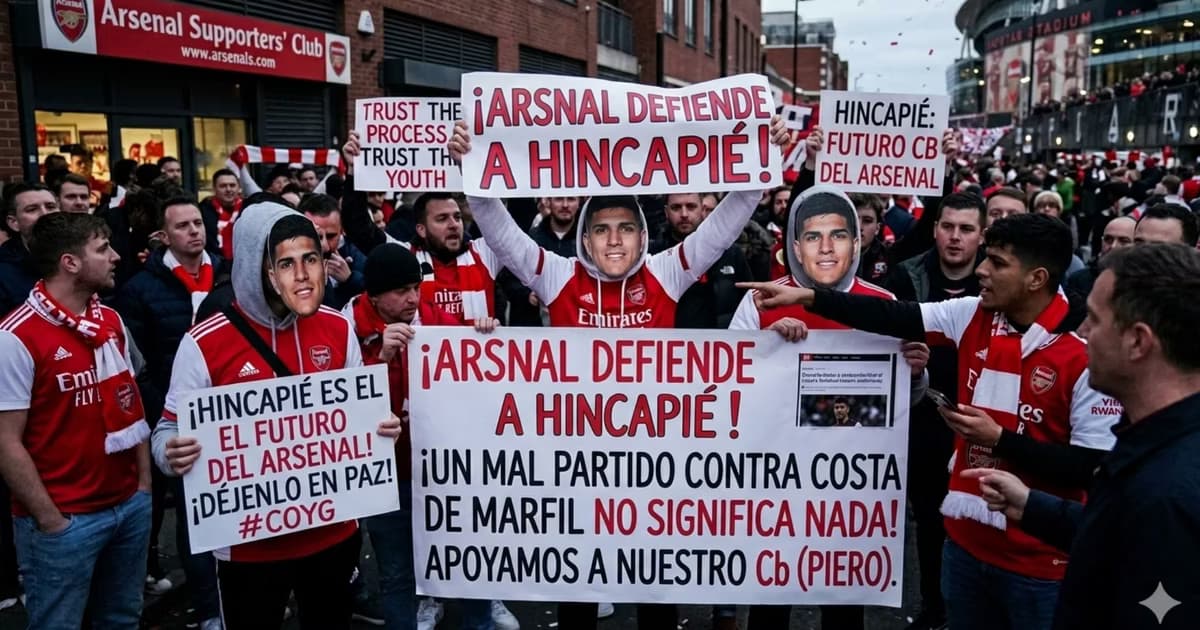 Los hinchas del Arsenal respaldando a Piero Hincapié