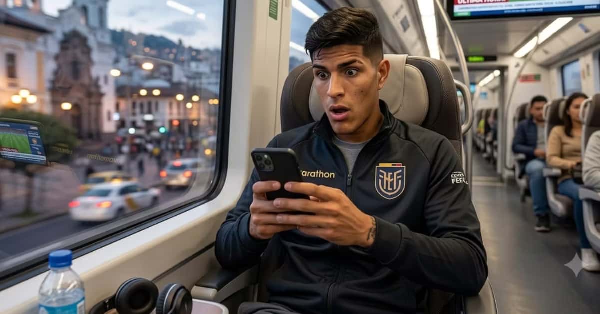 Piero Hincapié viendo su celular