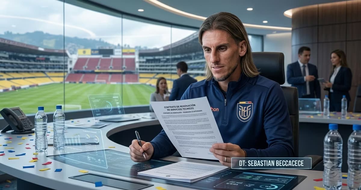 Sebastián Beccacece viendo el contrato de renovación