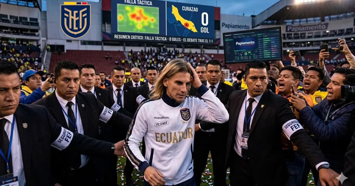 Sebastián Beccacece saliendo del estadio con su seguridad