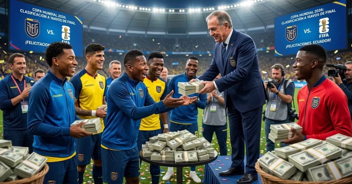 La selección ecuatoriana recibiendo dinero del premio
