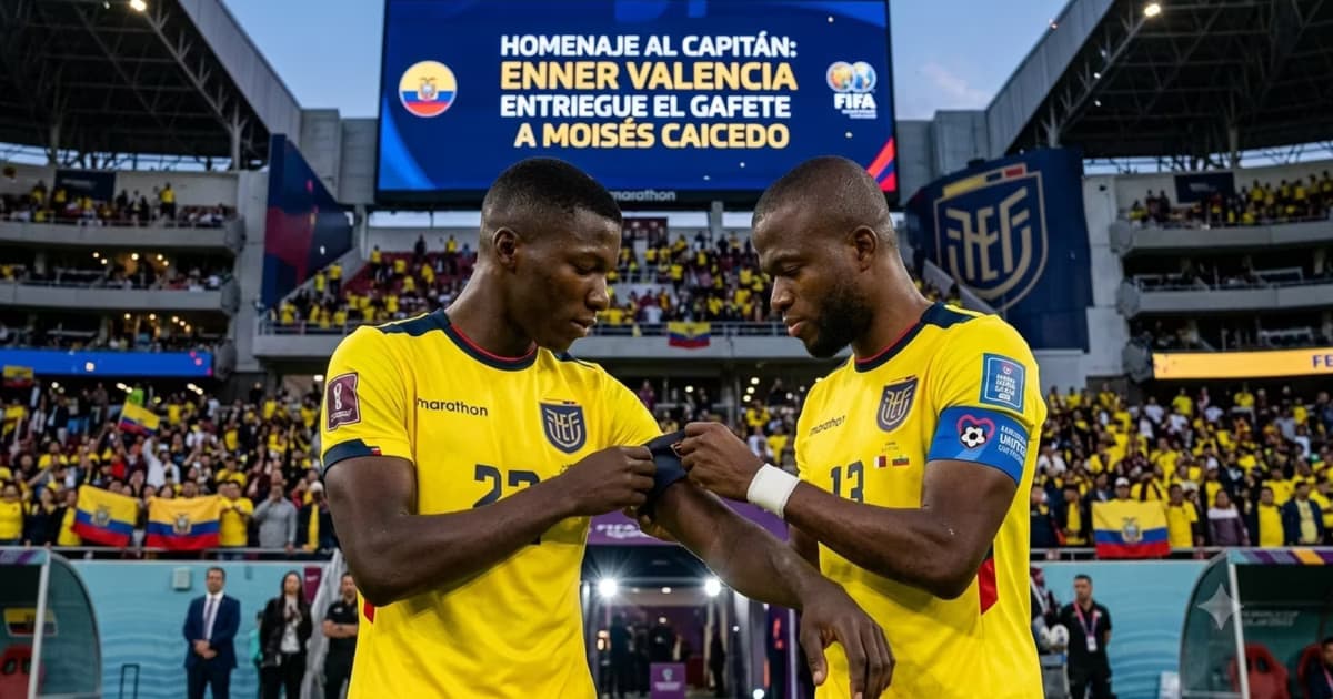 Enner Valencia cediendo la cinta de capitán a Moisés Caicedo
