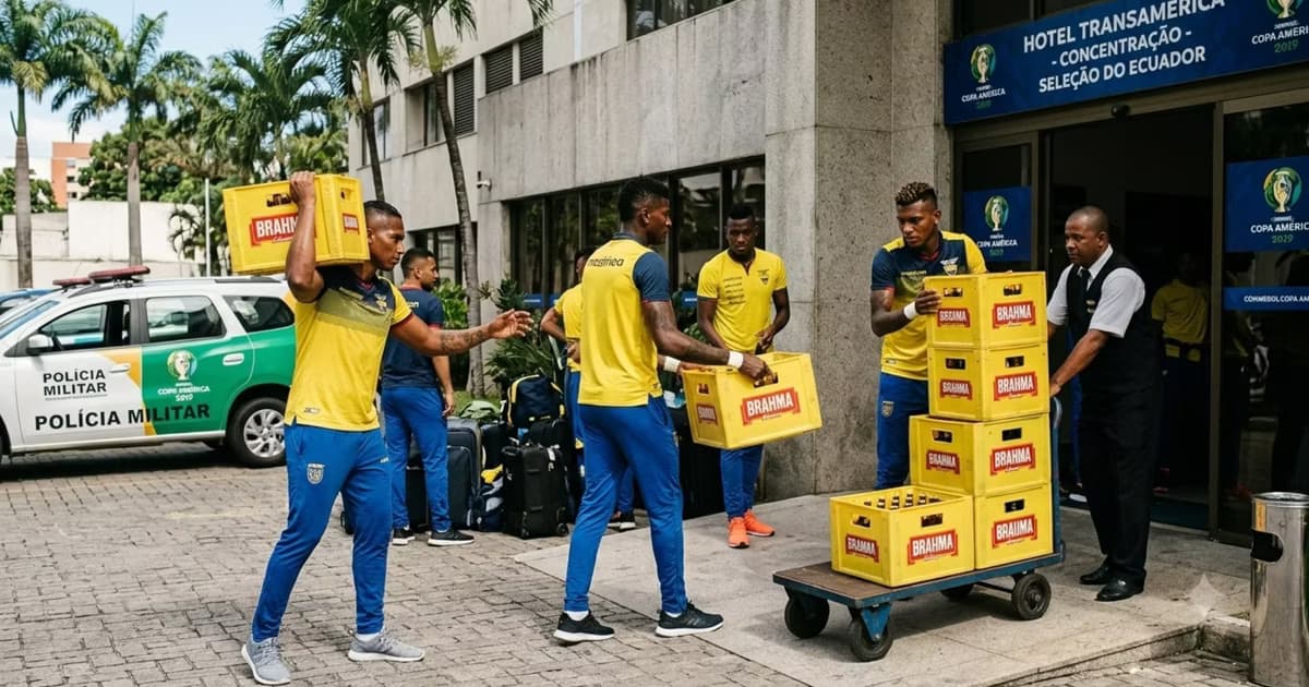 La selección de Ecuador metiendo cerveza