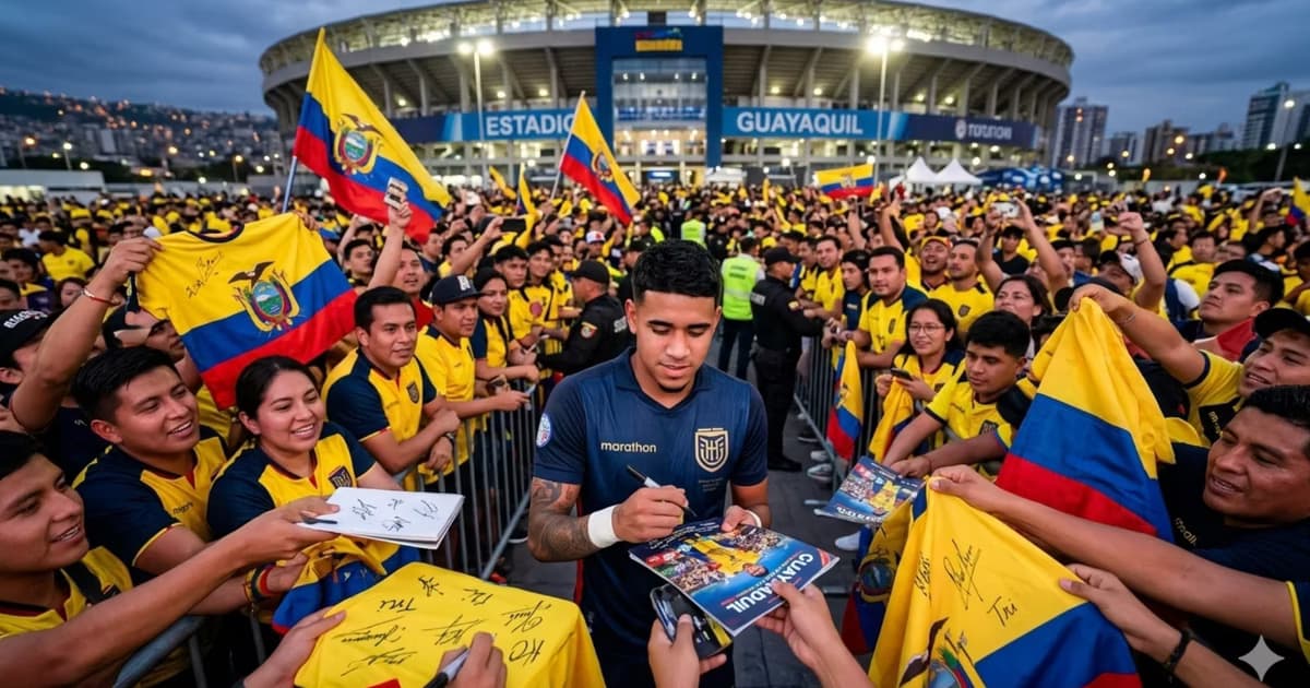 Kendry Páez firmando autógrafos
