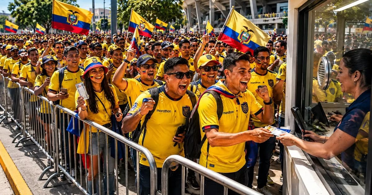 Aficionados de Ecuador comprando boletos