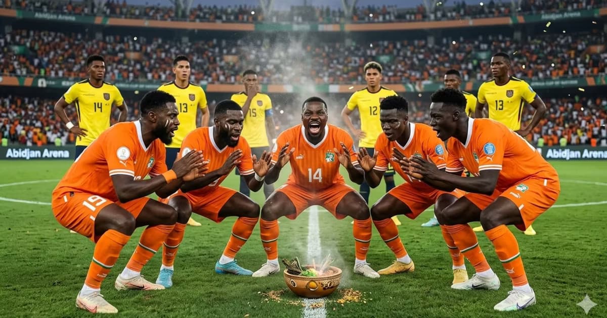 La selección de Costa de Marfil haciendo un ritual