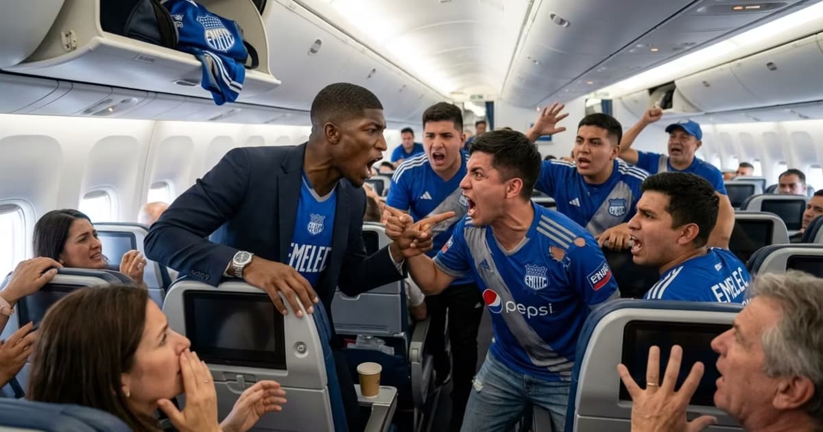 Los hinchas de Emelec y directivos gritándose en un avión