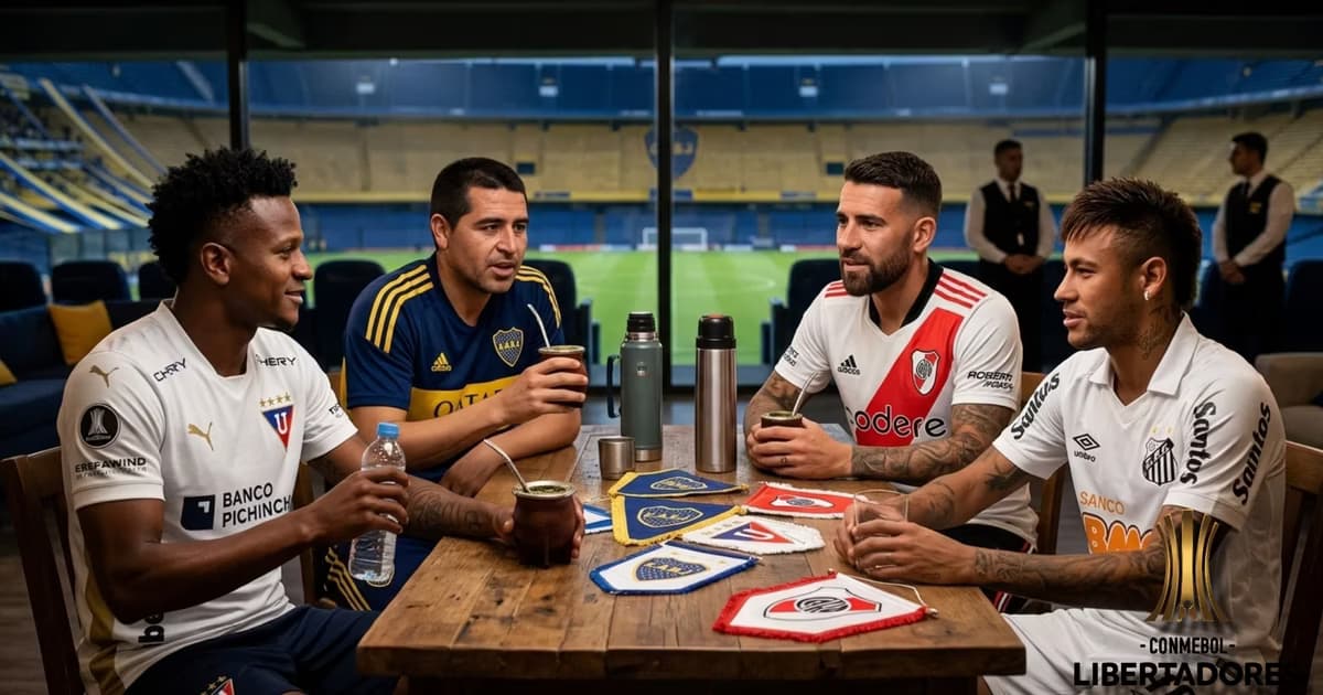 Michael Estrada con Riquelme, Otamendi y Neymar