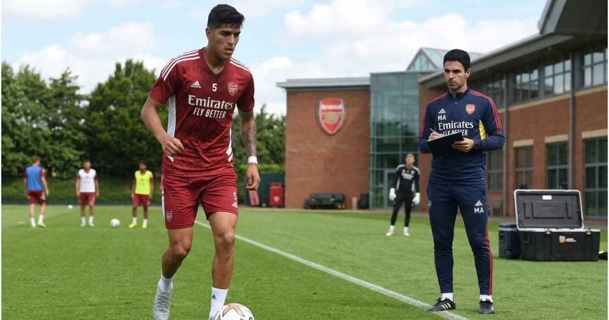 Piero Hincapié y Arteta en el entrenamiento