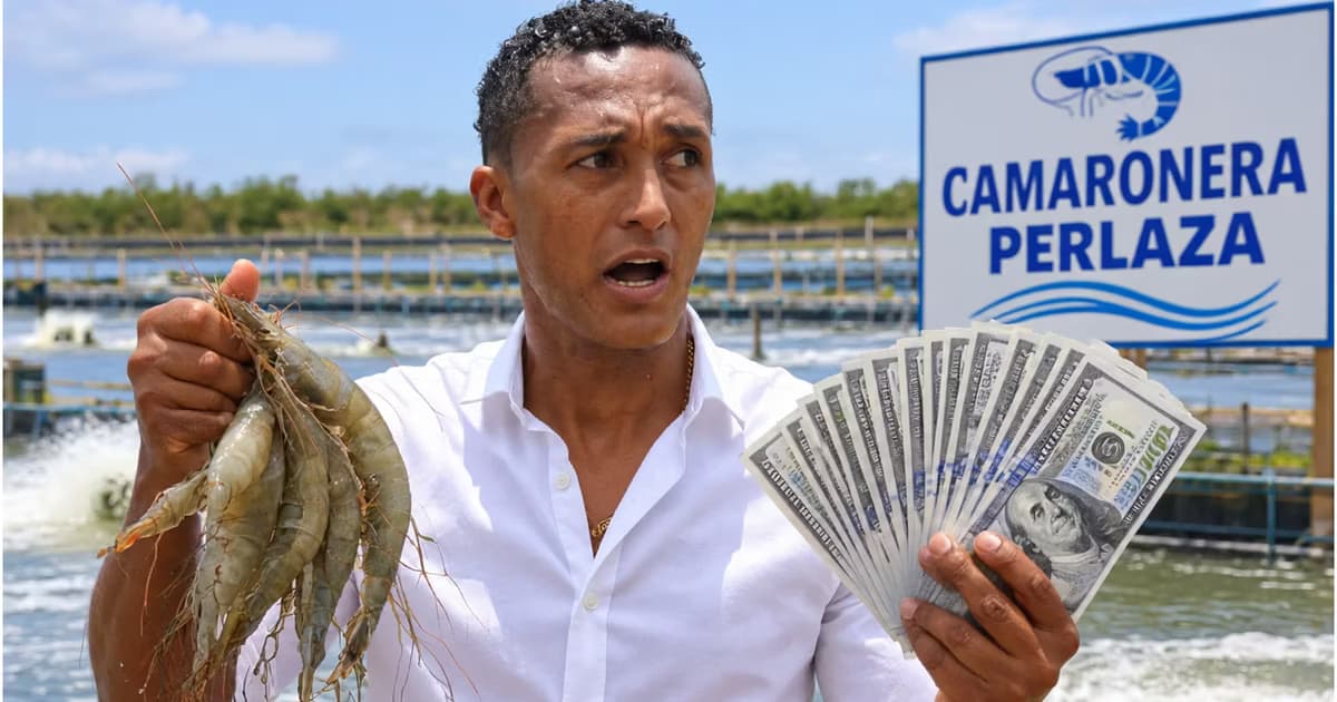 José Luis Perlaza con camarones y dólares