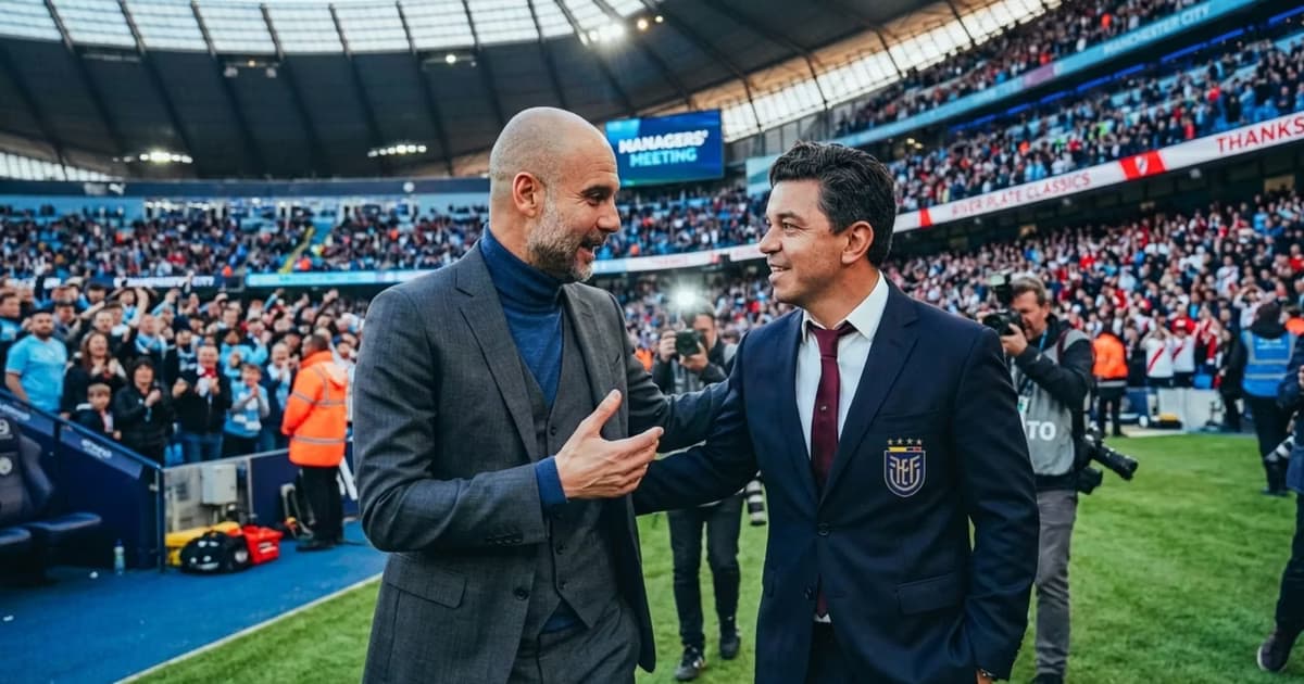 Pep Guardiola y Marcelo Gallardo charlando