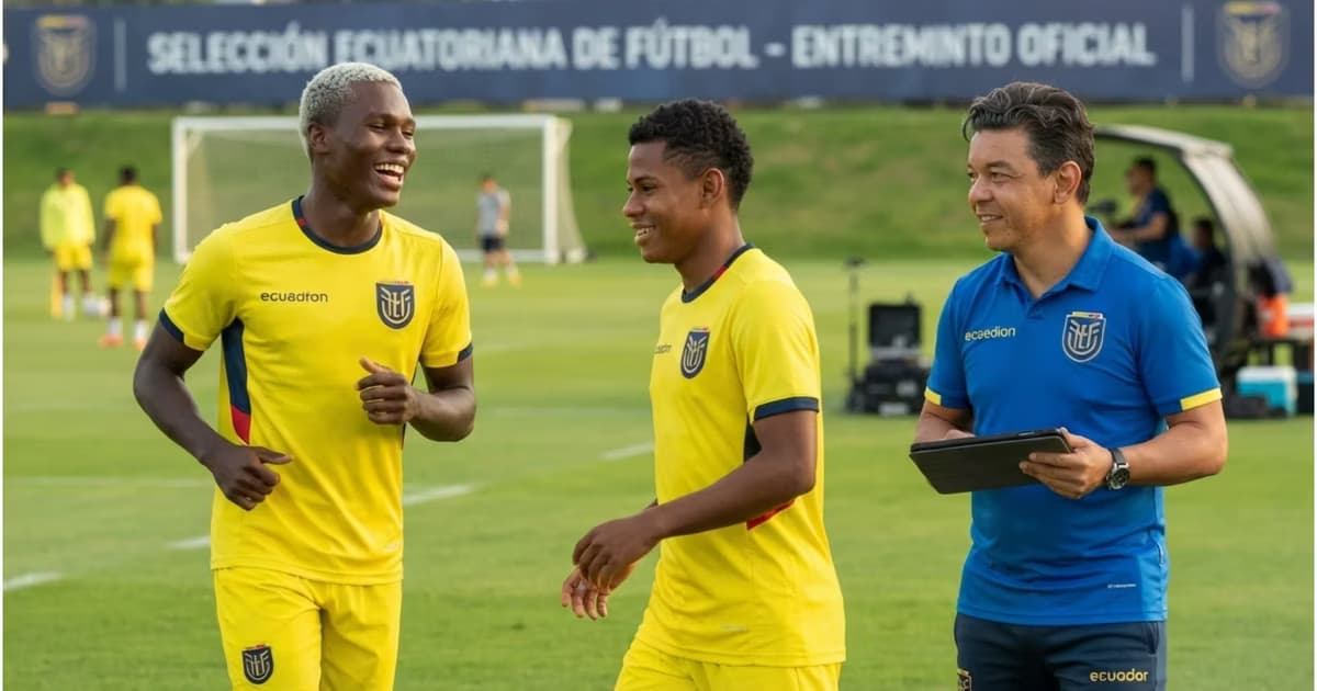 Fricio Caicedo y Deinner Ordóñez con Marcelo Gallardo