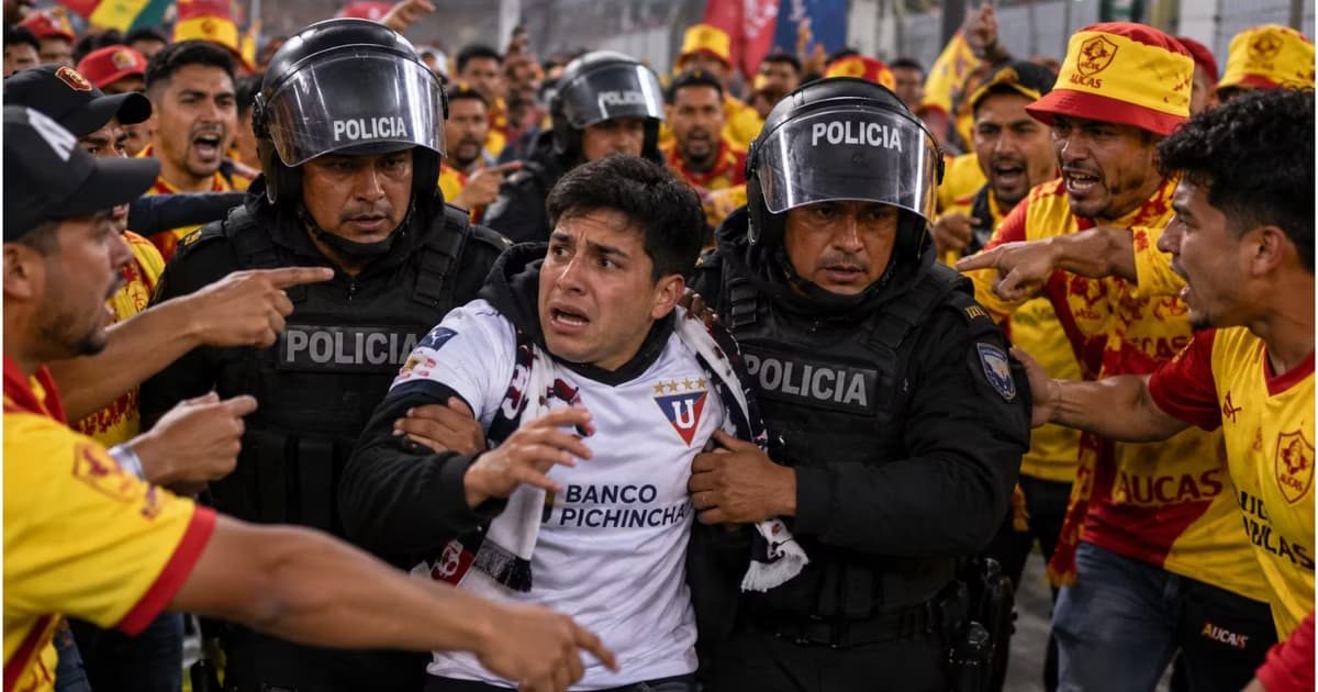 Hincha de LDU con la policía