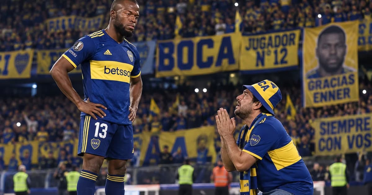 Enner Valencia y un hincha de Boca Juniors