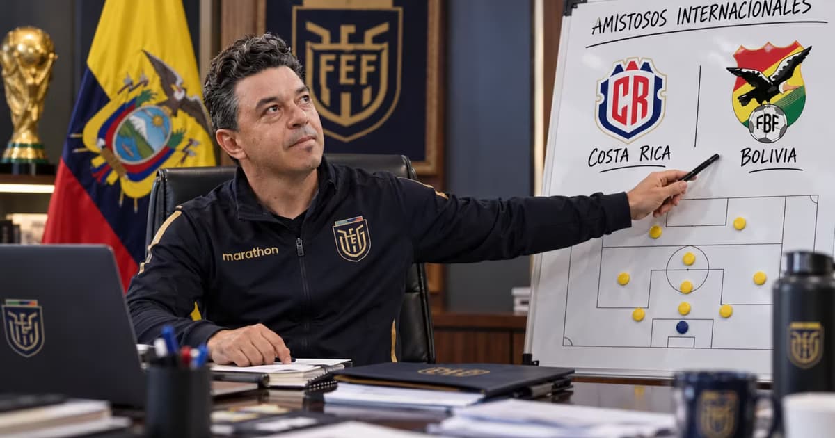 Marcelo Gallardo como DT de Ecuador en su oficina
