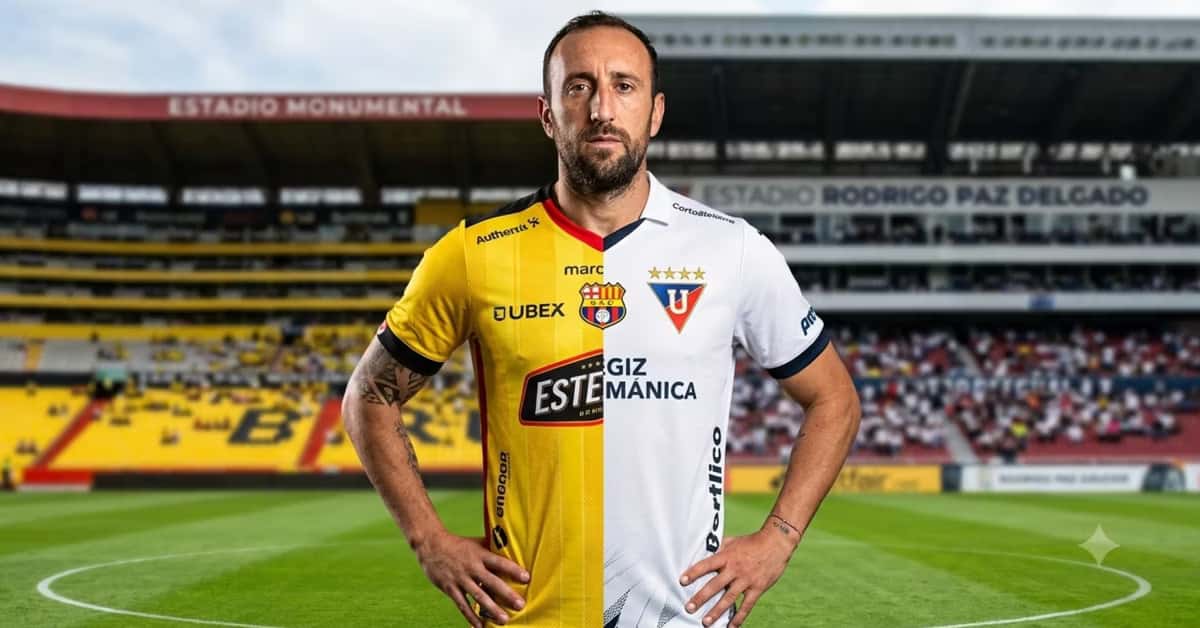 Brahian Alemán con las camisetas de Barcelona SC Y LDU