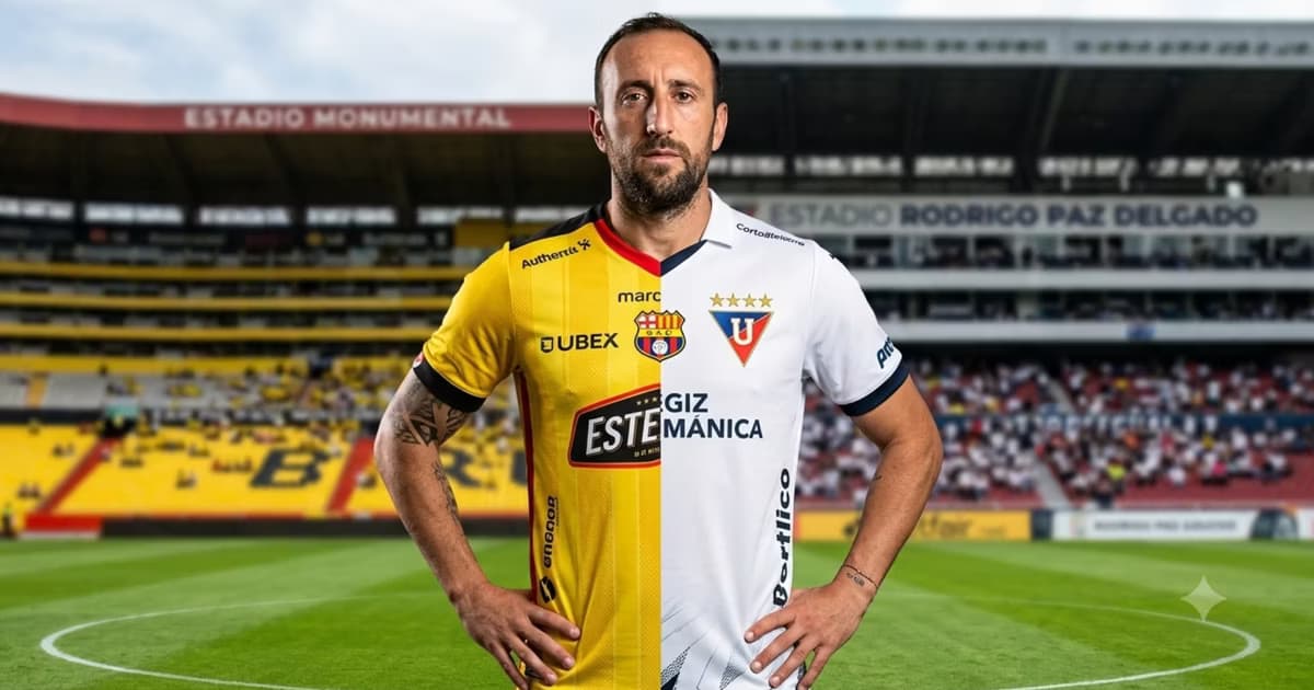 Brahian Alemán con las camisetas de Barcelona SC Y LDU