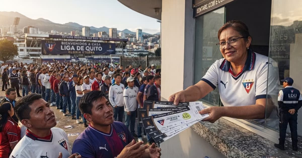 La hinchada de Liga de Quito comprando boletos