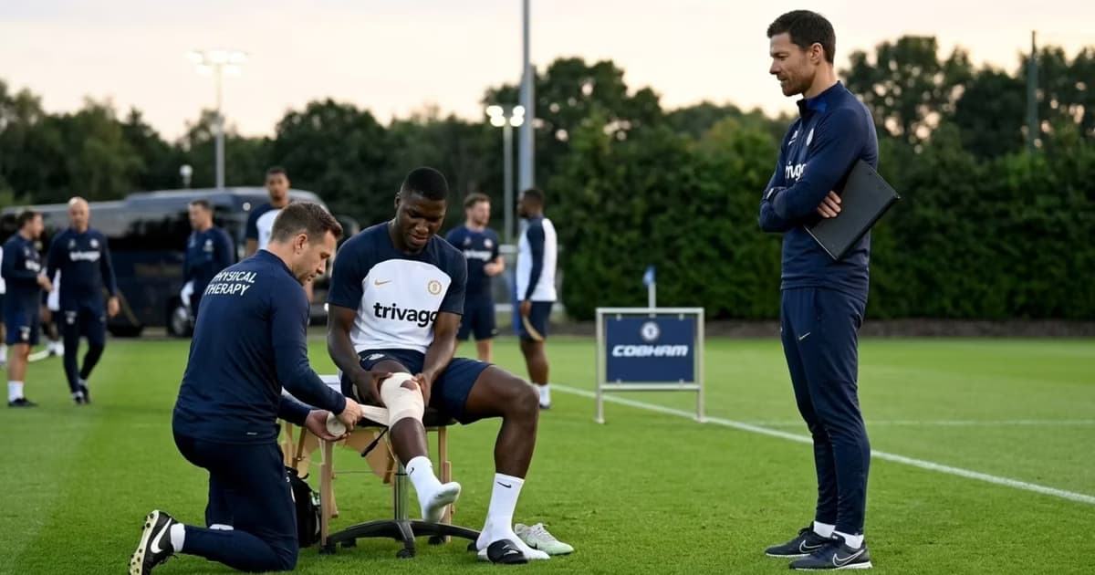 Moisés Caicedo con Xabi Alonso en el entrenamiento del Chelsea