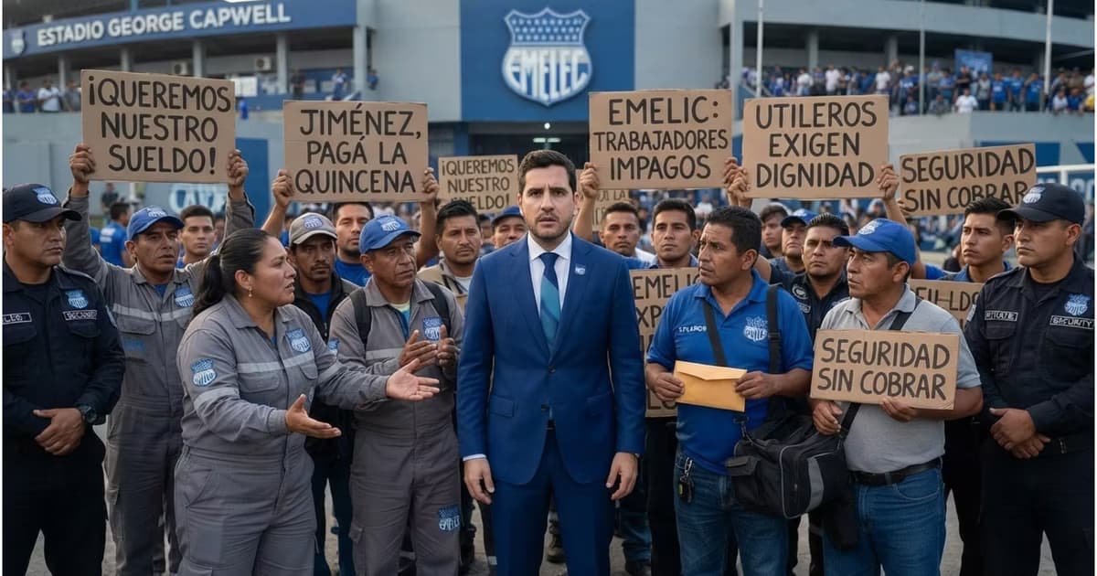 Los trabajadores de Emelec pidiendo su salario