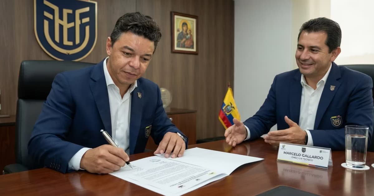 Marcelo Gallardo firmando con la selección de Ecuador