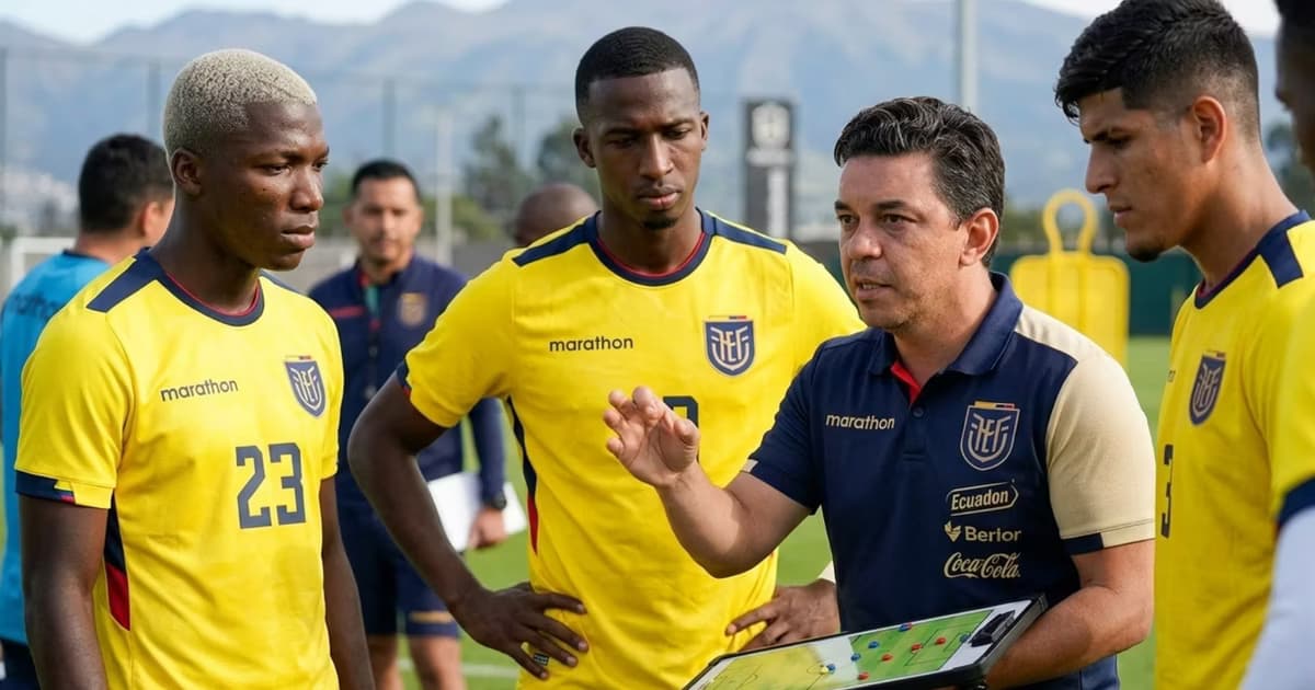 Moisés Caicedo, Willian Pacho y Piero Hincapié con Marcelo Gallardo