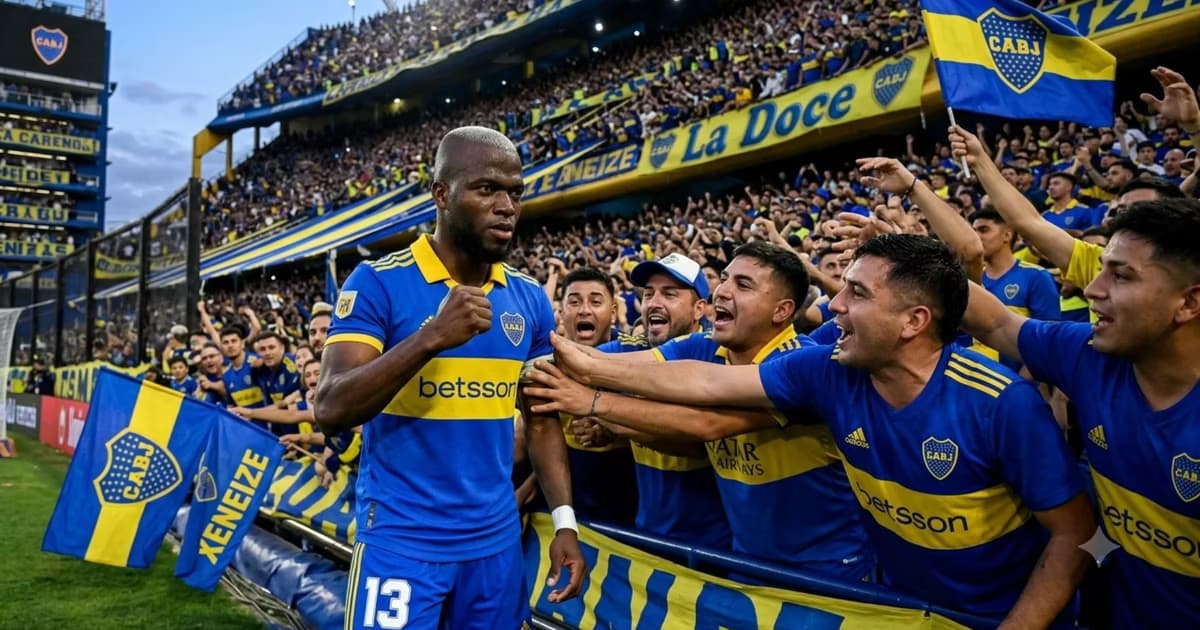 Enner Valencia con los hinchas de Boca Juniors