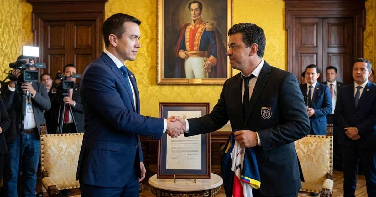 Daniel Noboa y Marcelo Gallardo en el palacio de Carondelet