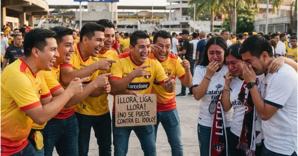 Hinchas de Barcelona SC burlándose de los hinchas de LDU