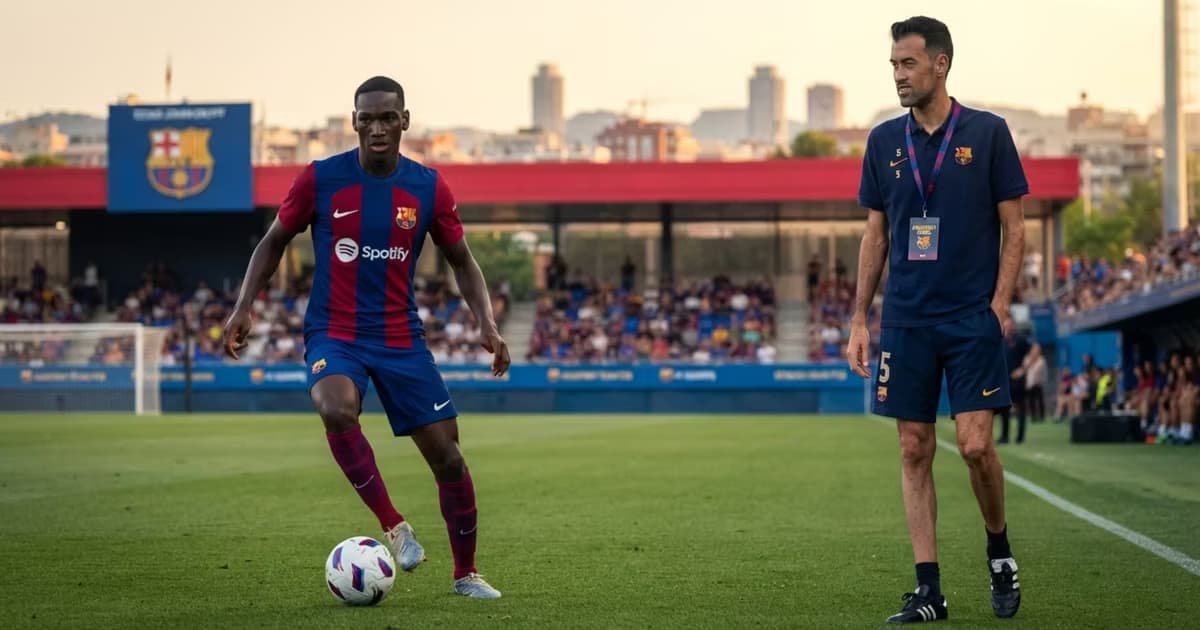Josué Caicedo y Sergio Busquets en el FC Barcelona