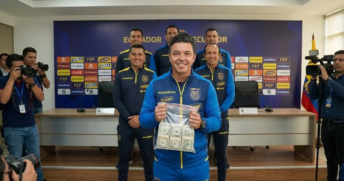Marcelo Gallardo y su cuerpo técnico de Ecuador