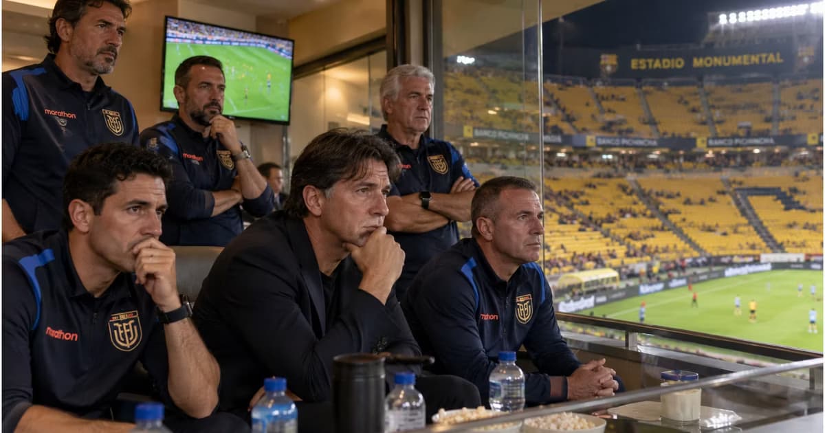 Miembros del cuerpo técnico de Ecuador en el Monumental