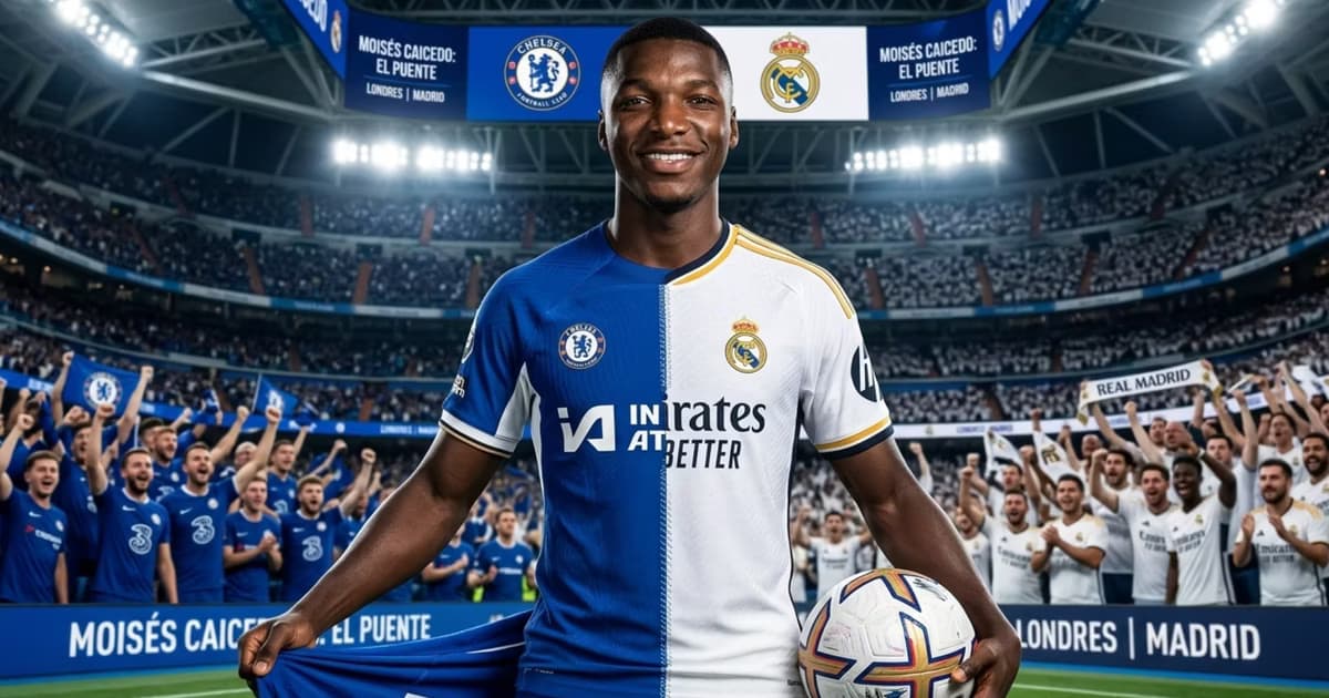 Moisés Caicedo con la camiseta de Chelsea y del Real Madrid