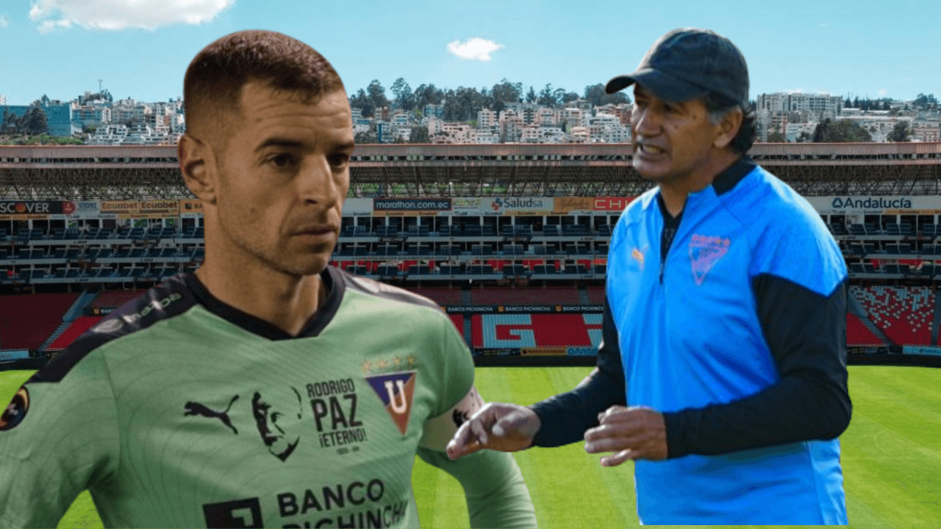 Adrián Gabbarini y Patricio Hurtado en el Estadio Rodrigo Paz (Foto tomada de: Liga de Quito/API)