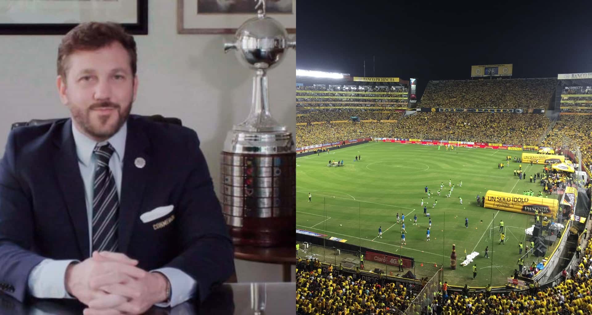 Alejandro Domínguez estuvo en la casa de Barcelona SC, el estadio Monumental, para hacer oficial que se jugará allí la final de la Copa Libertadores