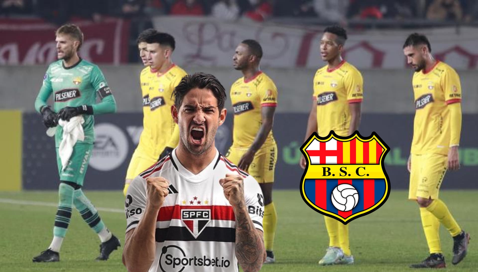 Alexandre Pato con el buzo de Sao Paulo, de fondo los jugadores del BSC.