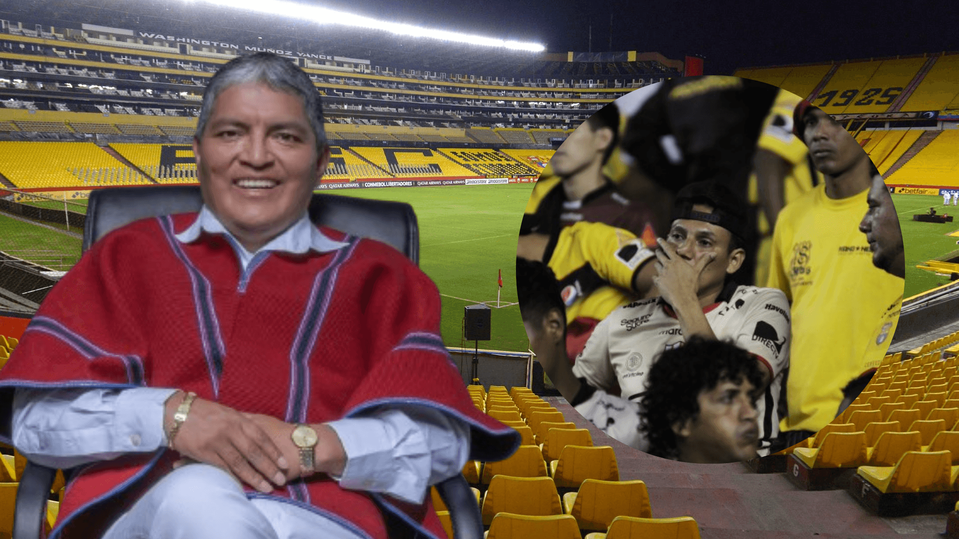 Alfonso Chango y los hinchas de Barcelona SC en el Estadio Monumental (Foto tomada de: La Hora/Alfonso Chango/Barcelona SC)