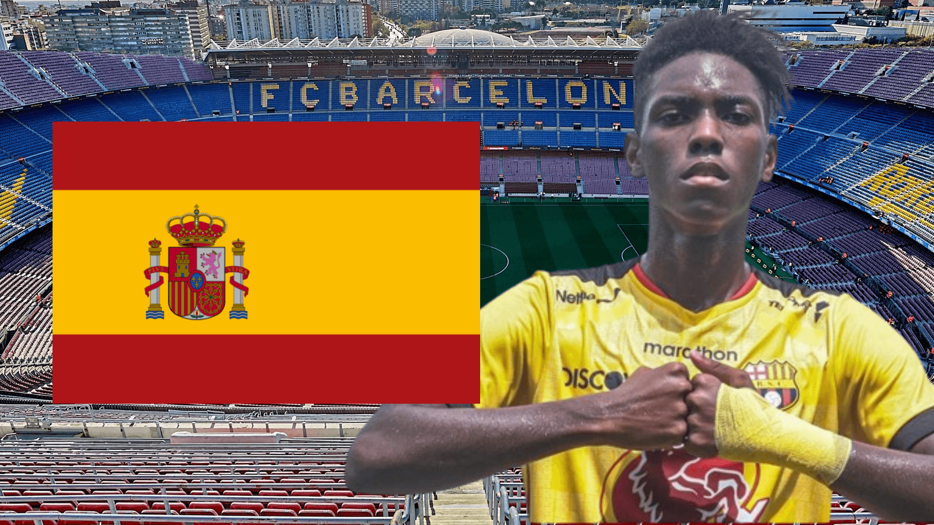 Allen Obando festejando en el Camp Nou (Foto tomada de: Architectural/Barcelona SC/Wikipedia)