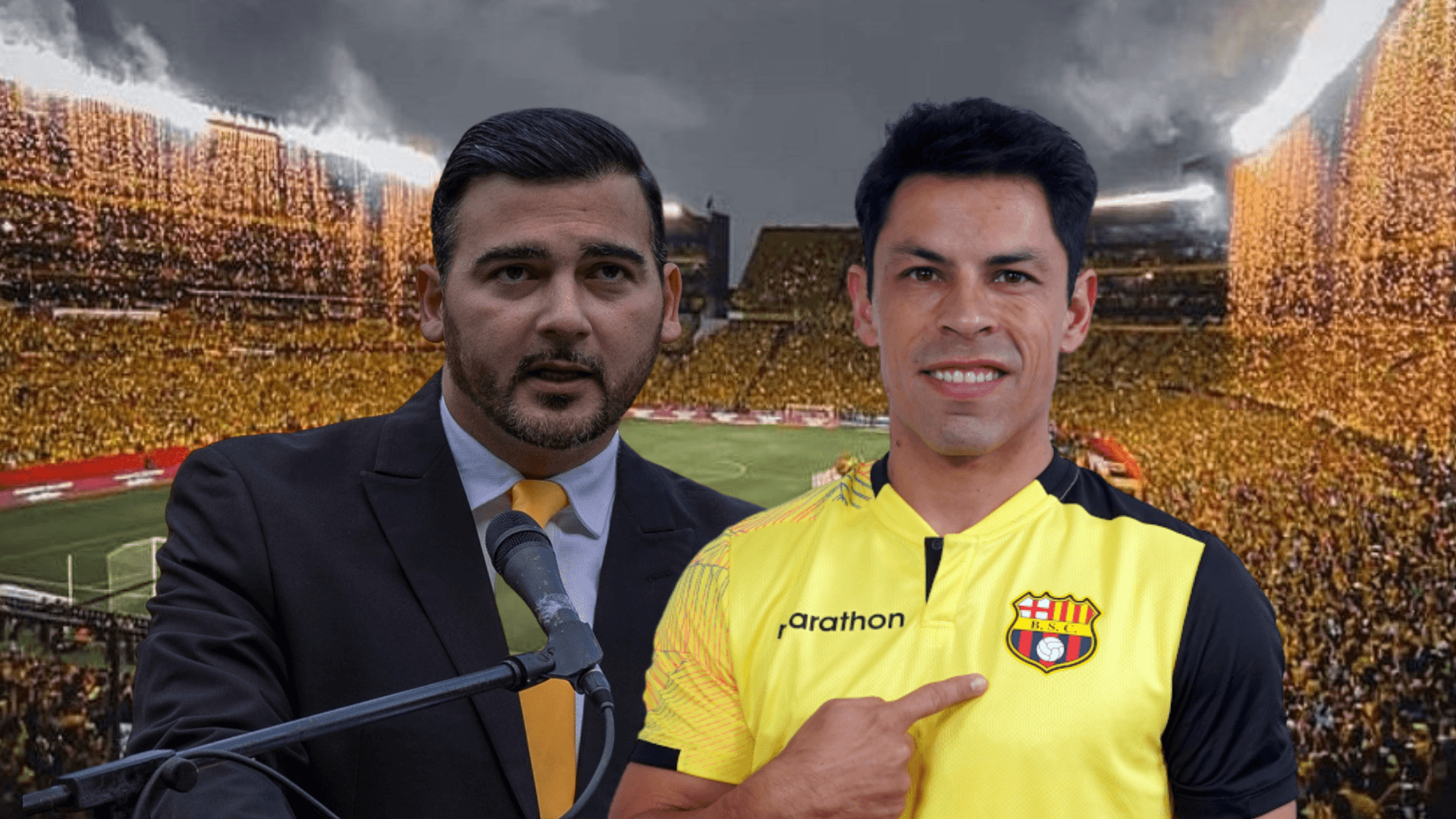 Antonio Álvarez hablando y Matías Oyola. Foto tomada de : Barcelona SC/Primicias