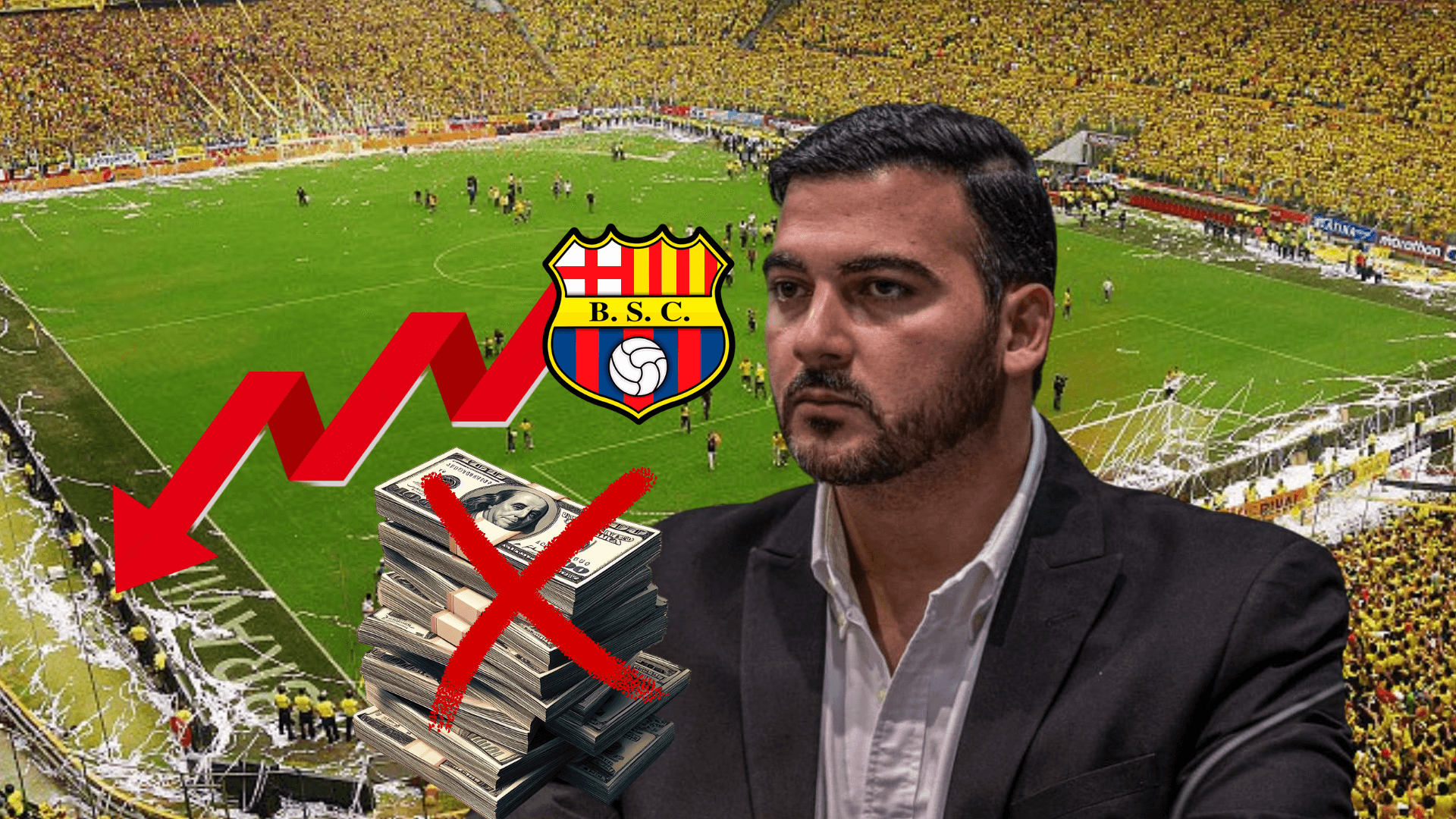 Antonio Álvarez serio, escudo de Barcelona SC, dinero. Foto tomada de Barcelona SC/API
