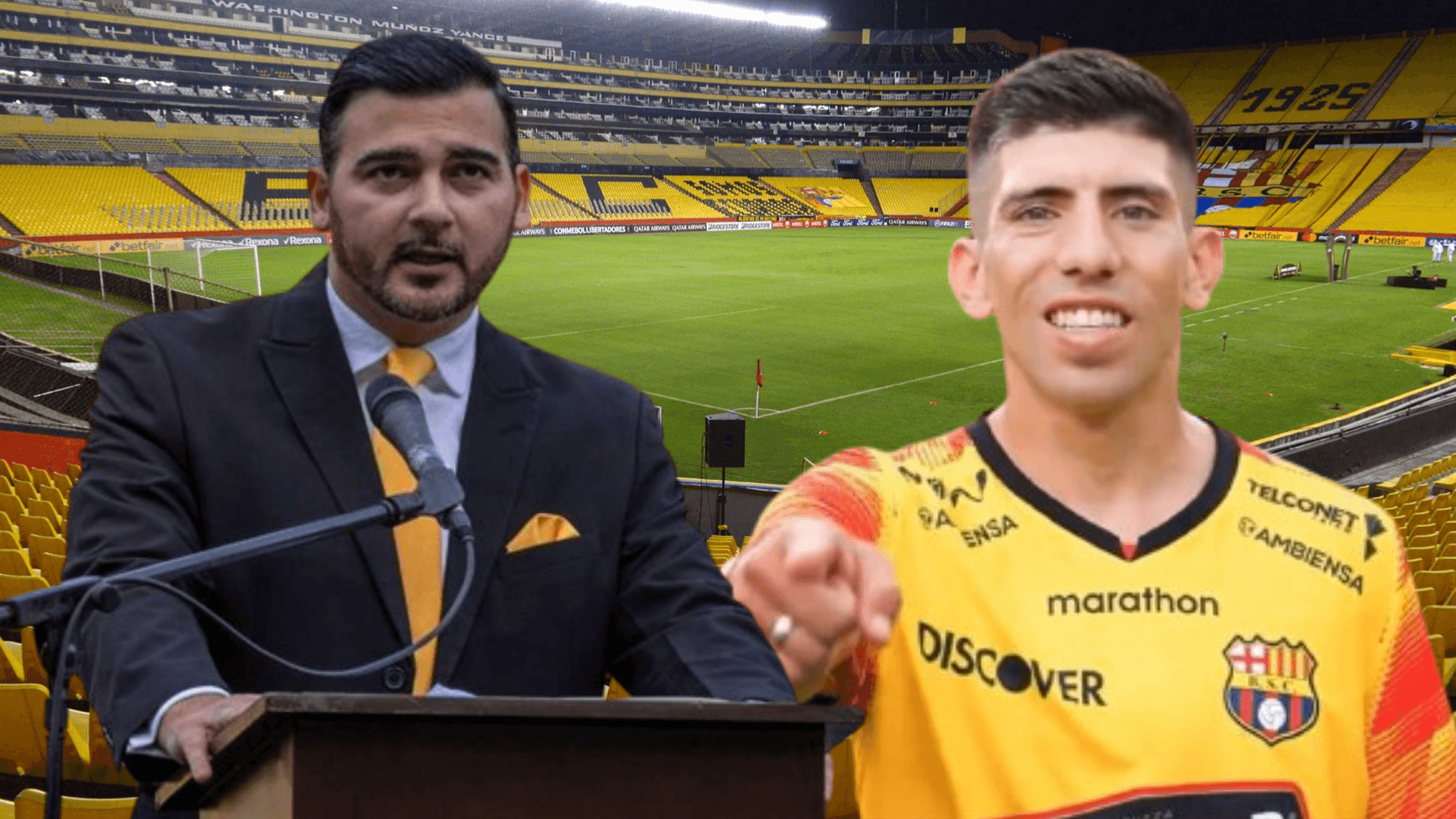 Antonio Álvarez y Braian Oyola en el Estadio Monumental (Foto tomada de: Barcelona SC/API)