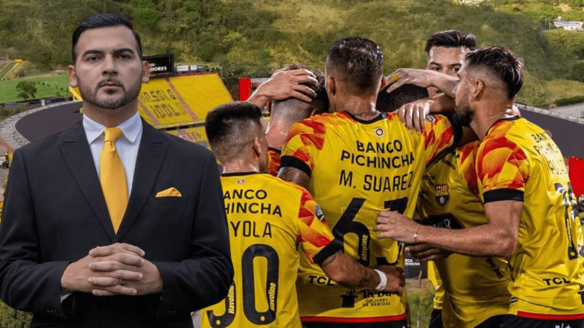 Antonio Álvarez y jugadores de Barcelona SC (Foto tomada de: Barcelona SC/API)
