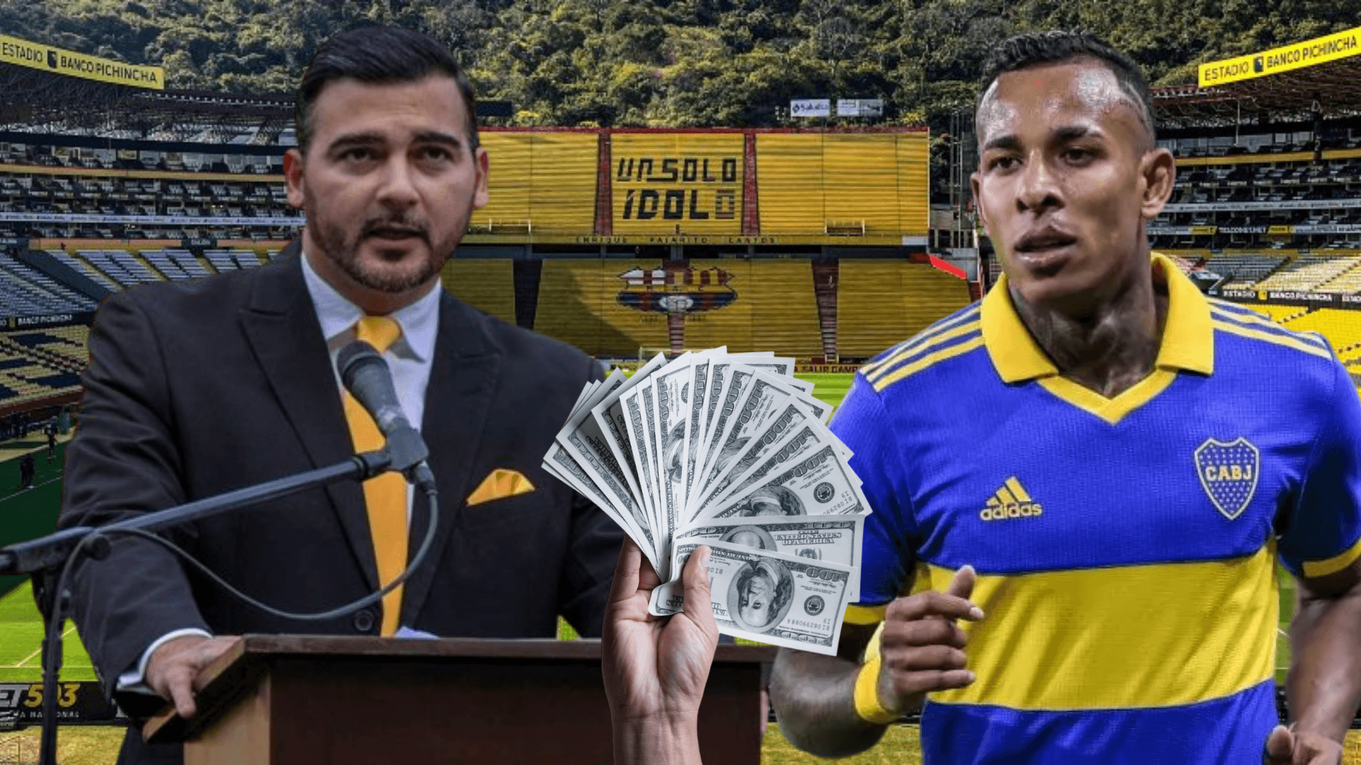 Antonio Álvarez y Sebastián Villa en el Estadio monumental (Foto tomada de: Barcelona SC/TYC Sports/Metro)