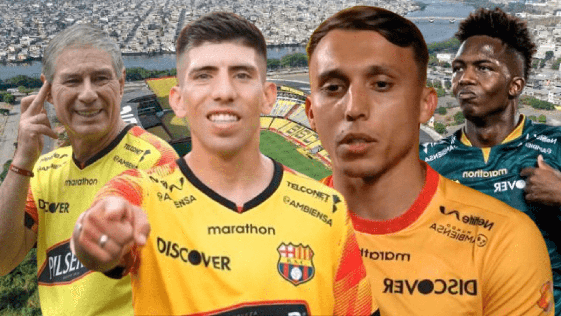 Ariel Holan, Braian Oyola, Djorkaeff Reasco y Mathías Suárez (Foto tomada de: Expreso/Barcelona SC)