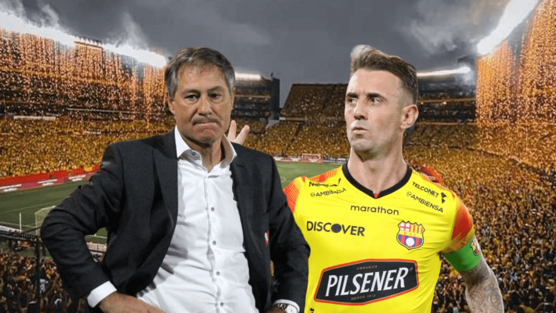 Ariel Holan con Damián Díaz, analizando. Foto tomada de: Barcelona SC